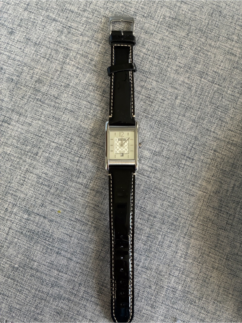 Coach Black Leather Strap Women’s Rectangular Silver Watch